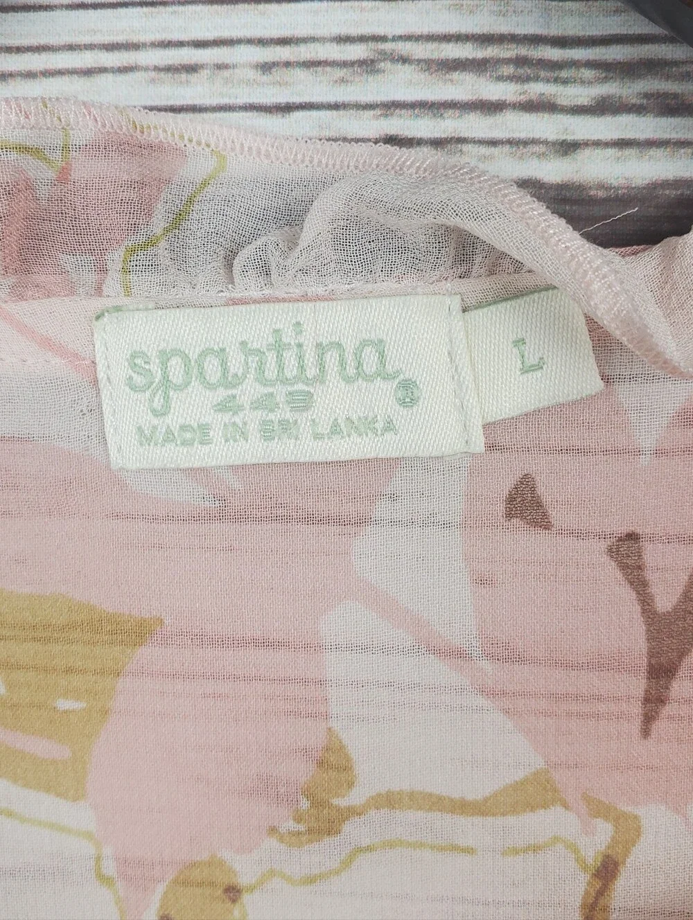 NWT Spartina 449 Womens Large 100% Silk Floral Sleer Button Down Blouse Top - Picture 5 of 11